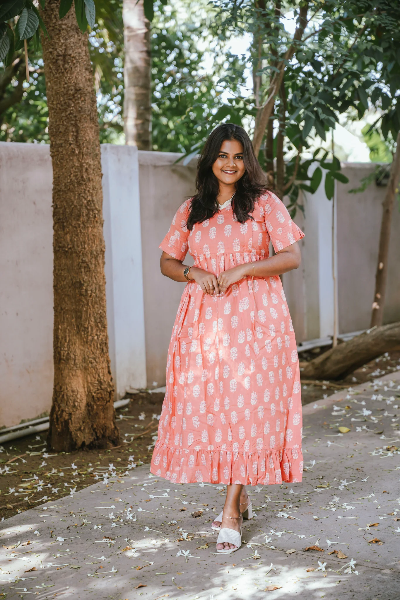 Maternity Gown - Coral Whisper
