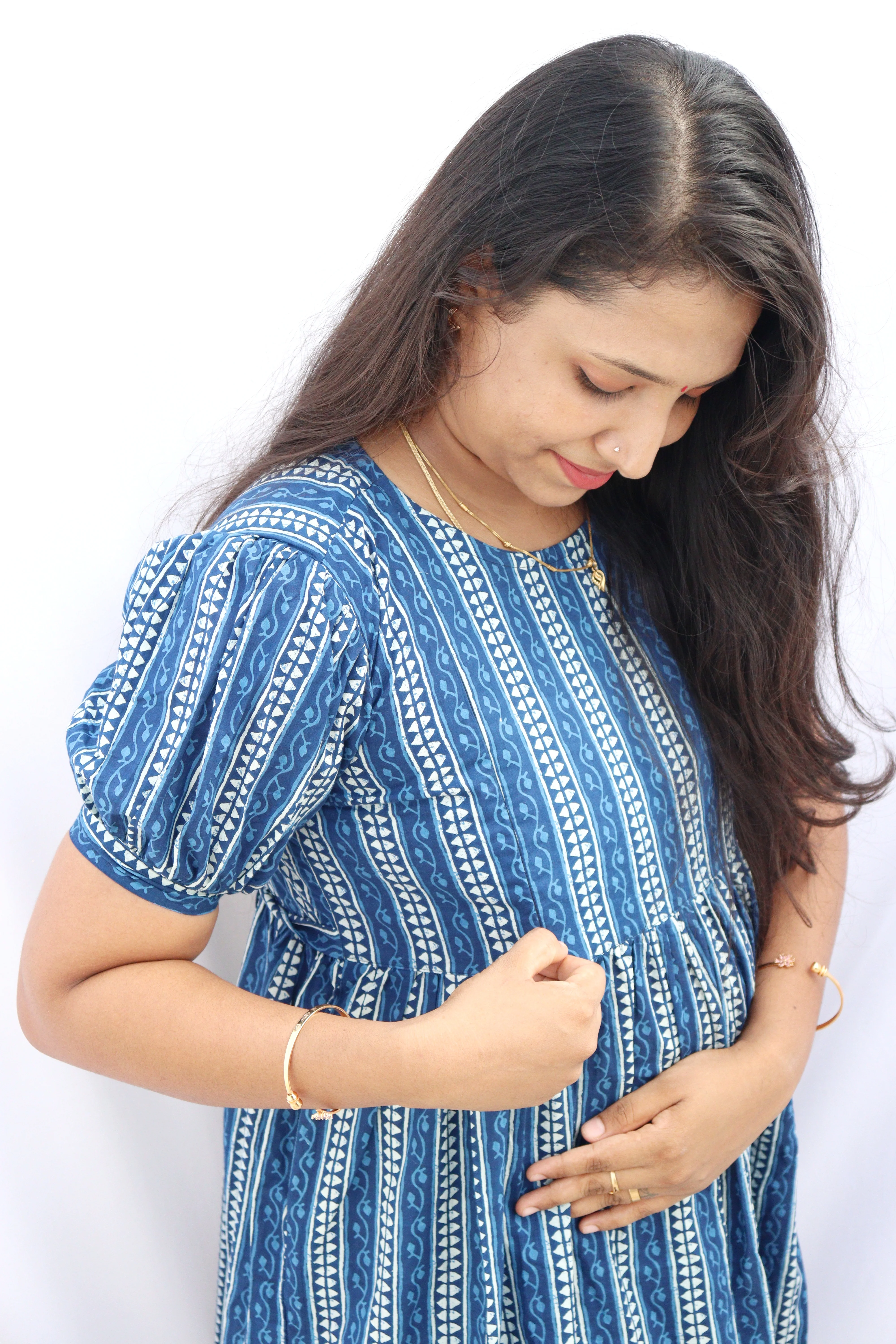 Maternity Gown with Double side zips - Indigo Blue Neelima - Image 3