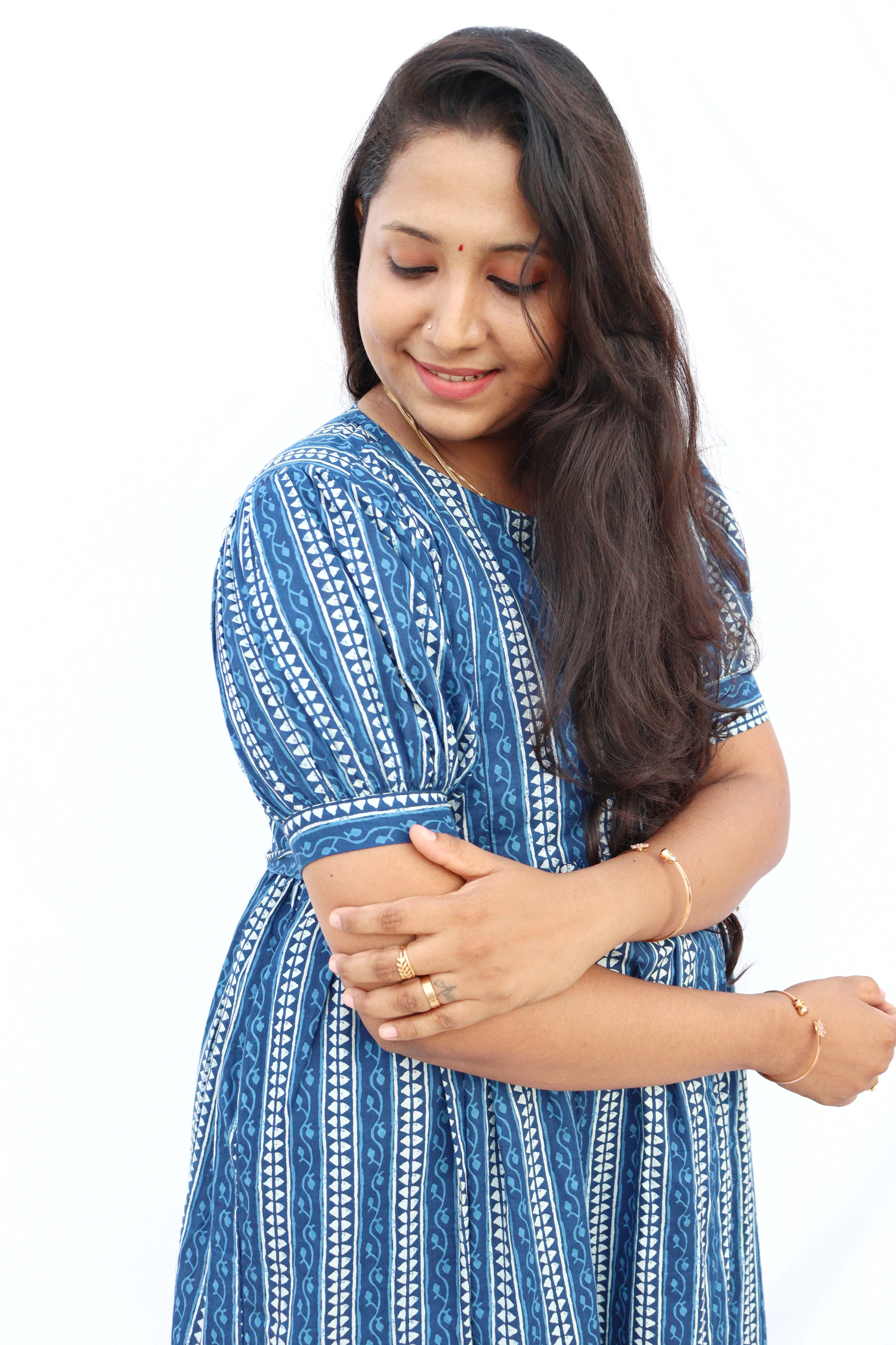 Maternity Gown with Double side zips - Indigo Blue Neelima - Image 4