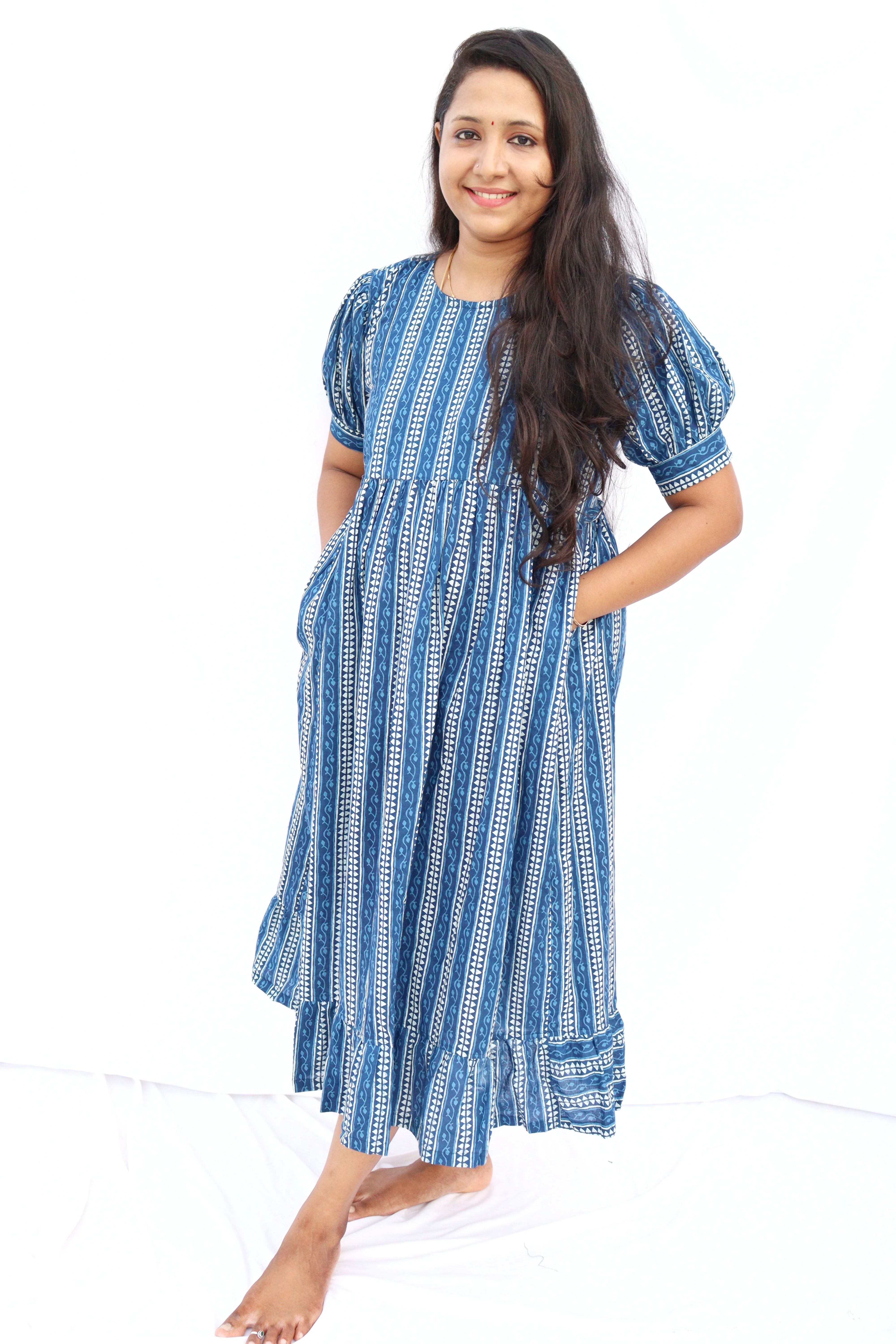 Maternity Gown with Double side zips - Indigo Blue Neelima - Image 5