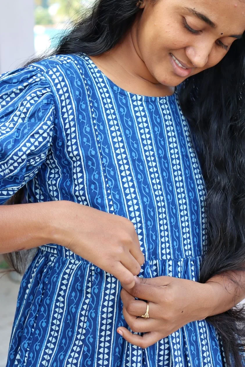 Maternity Gown with Double side zips - Indigo Blue Neelima - Image 6