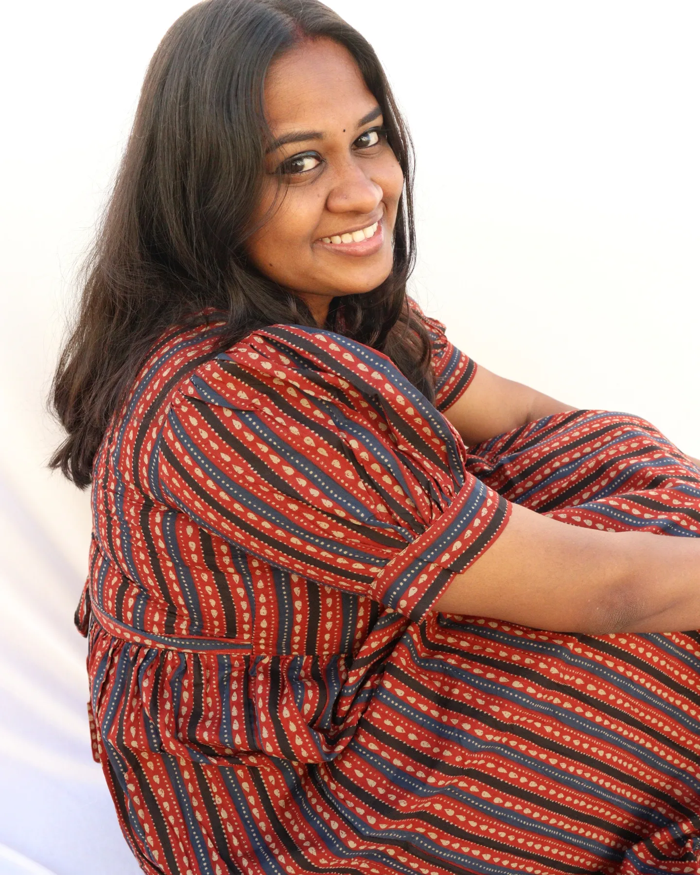 Maternity Gown with Double side zips - Red and Black stripes - Image 4