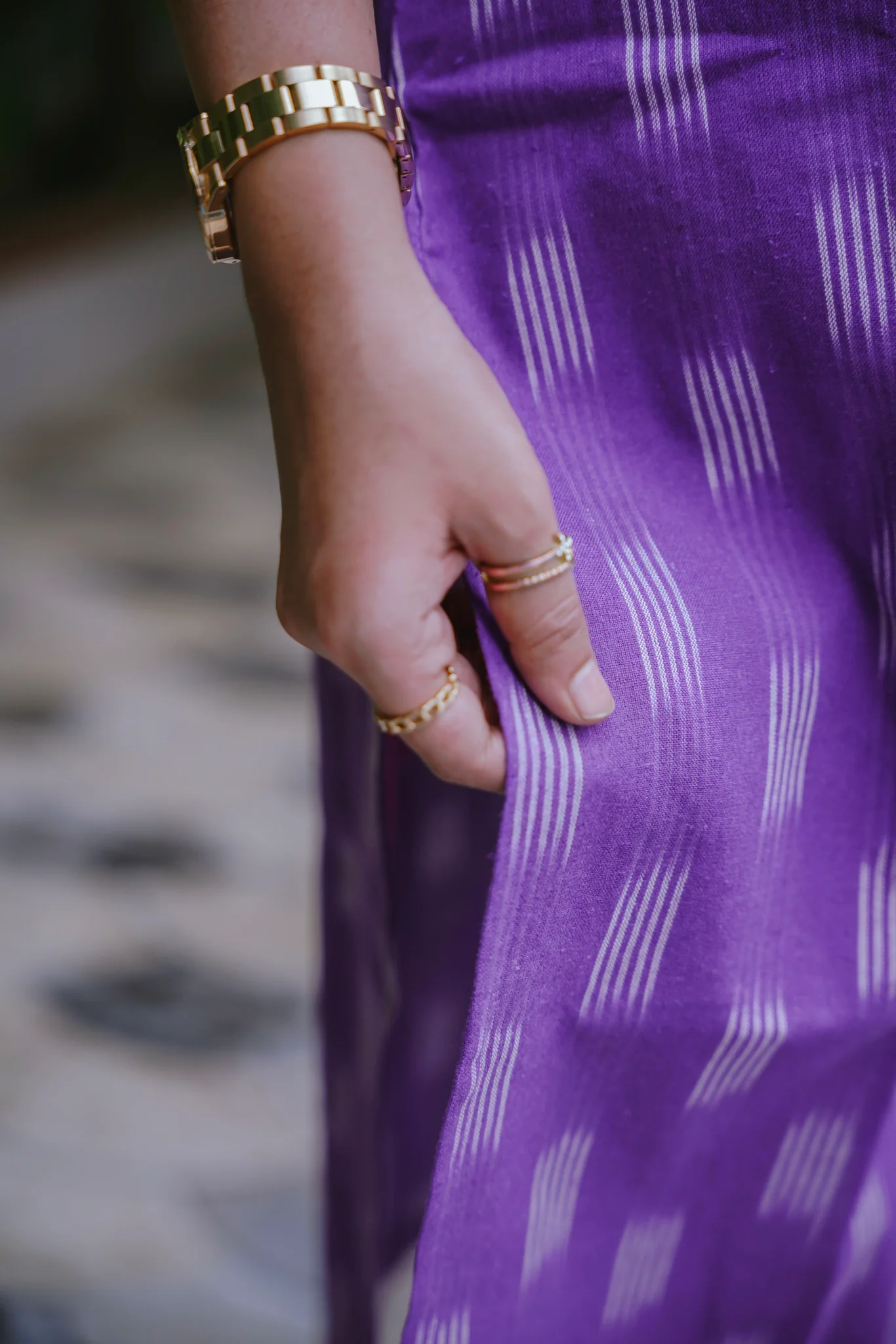 Ikkat Kurti  with cotton lining- Lavender Plum -  front 4 buttons openable - Image 6