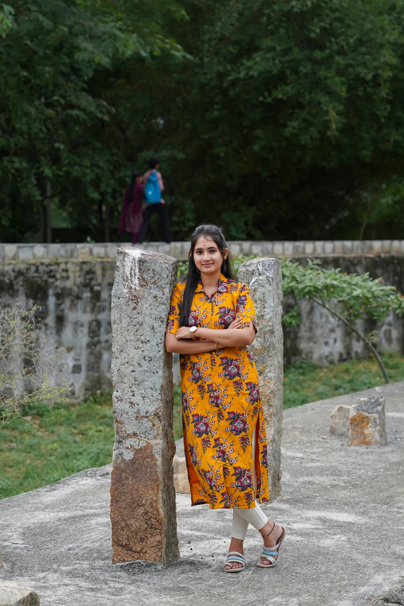 Kantha Cotton Kurti with cotton lining- Front 4 buttons openable - Marigold Charm