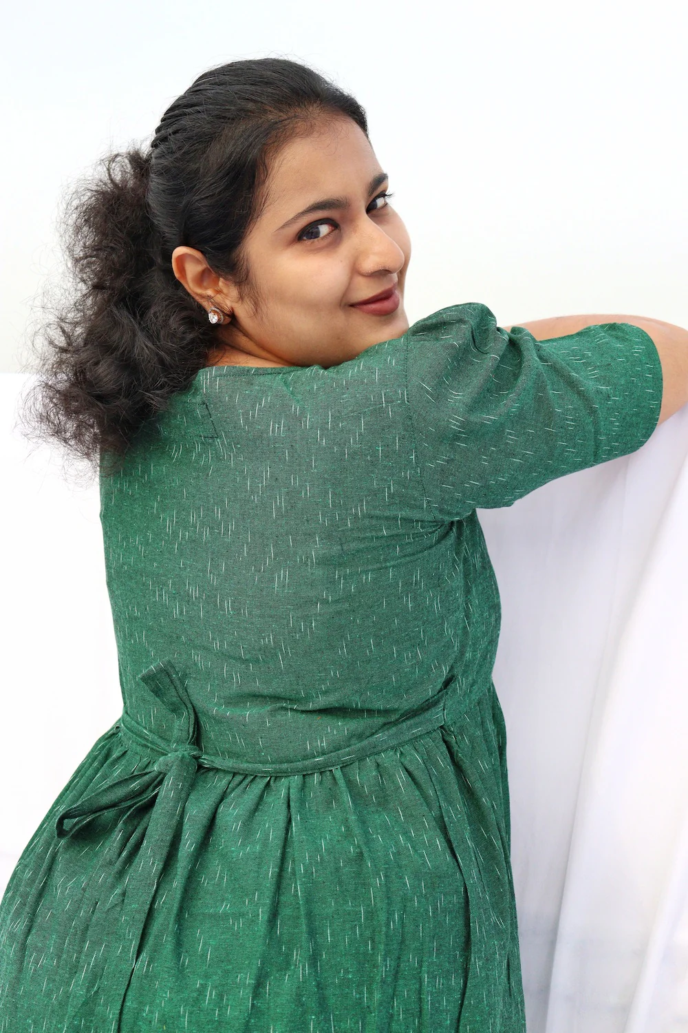 Maternity Top/Dress- Center zip - Green Ikkat - Image 3