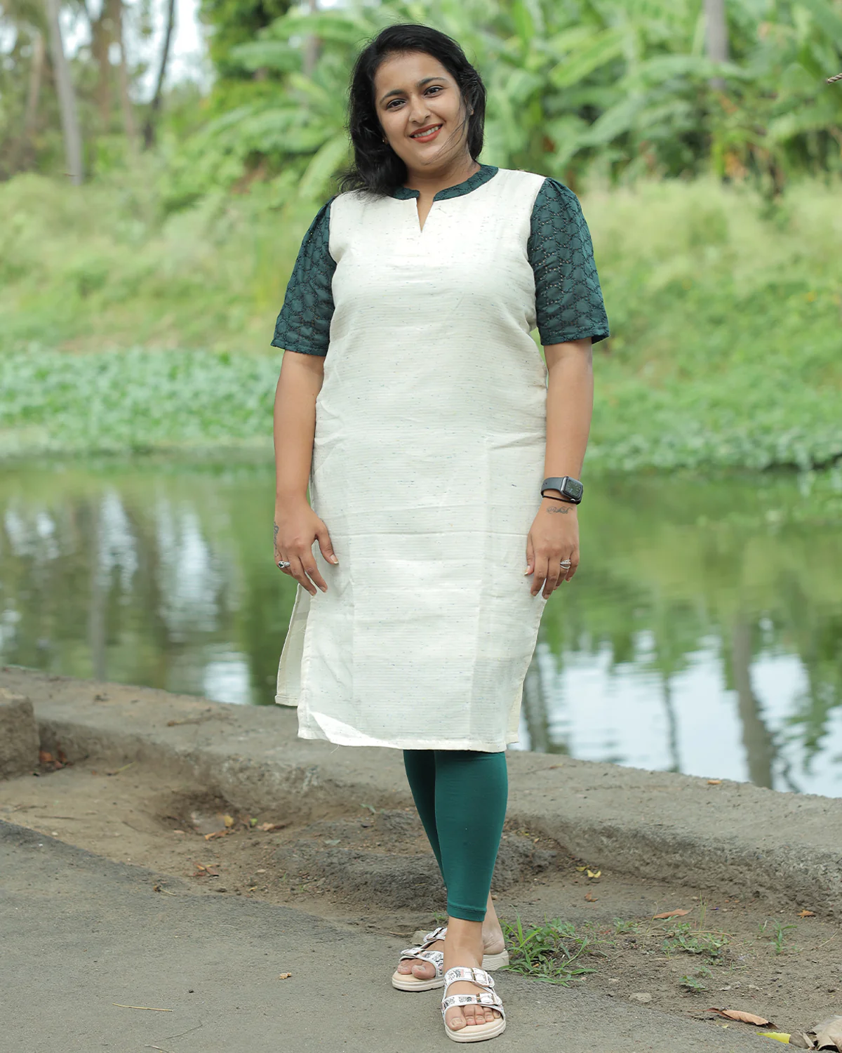 Office wear kurti - with cotton lining - Neem - Image 5