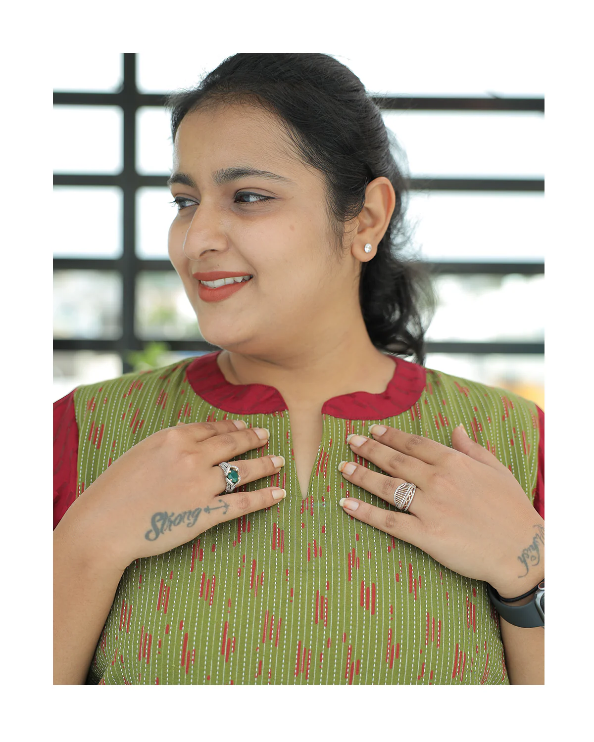 Office wear kurti - Olive - Image 2