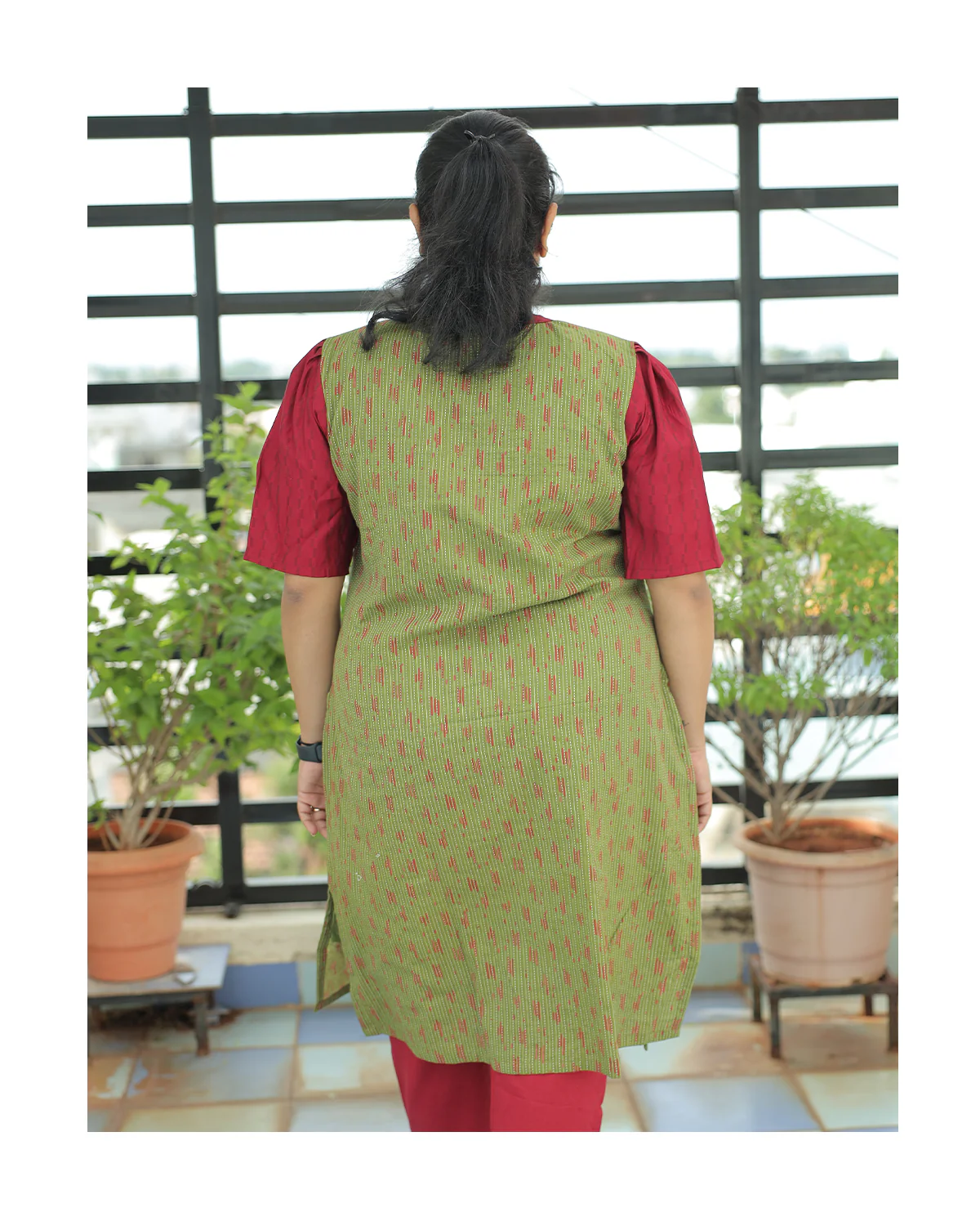 Office wear kurti - Olive - Image 3
