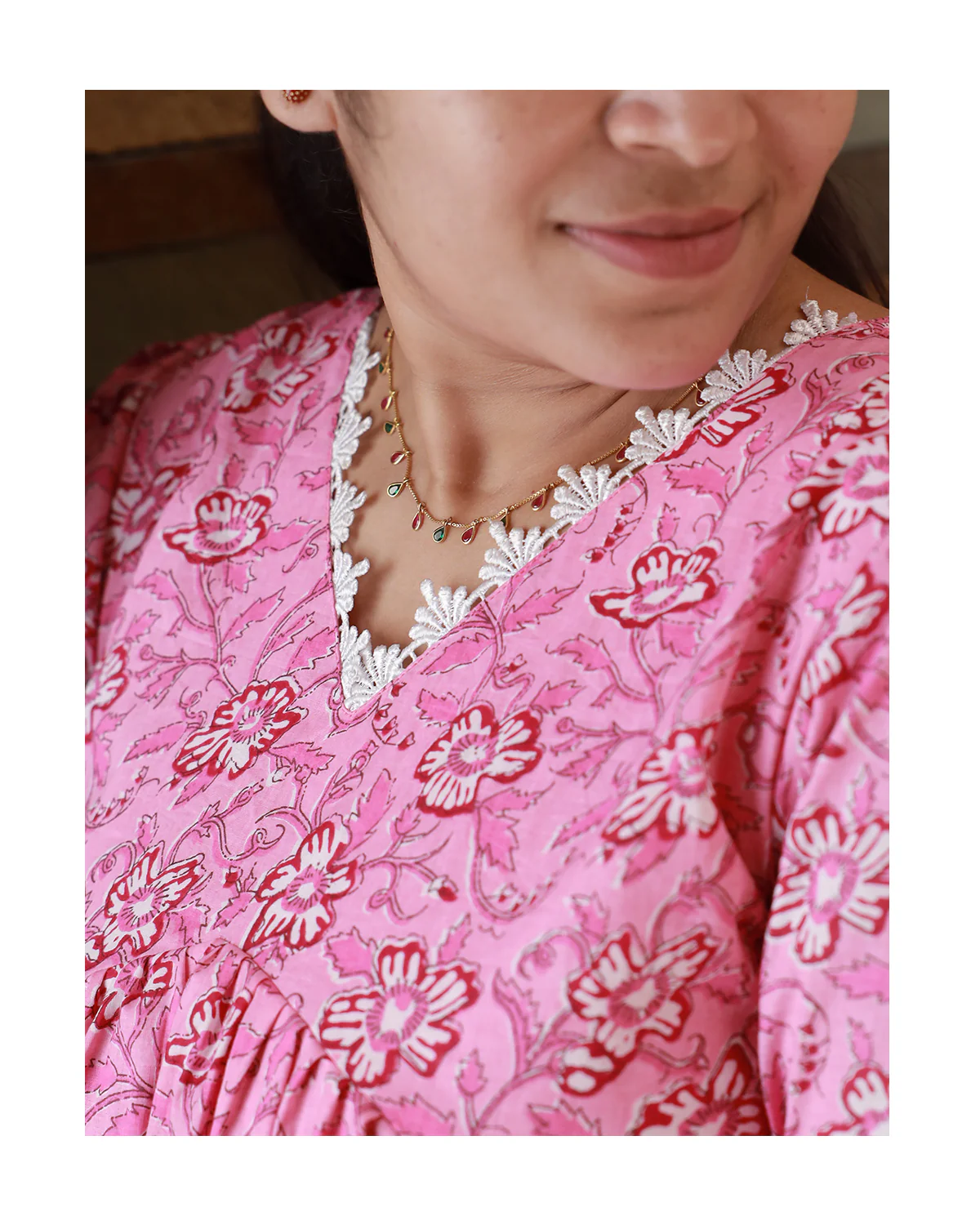Normal cotton gown/maxi - cotton lining - Pink petal - Image 3