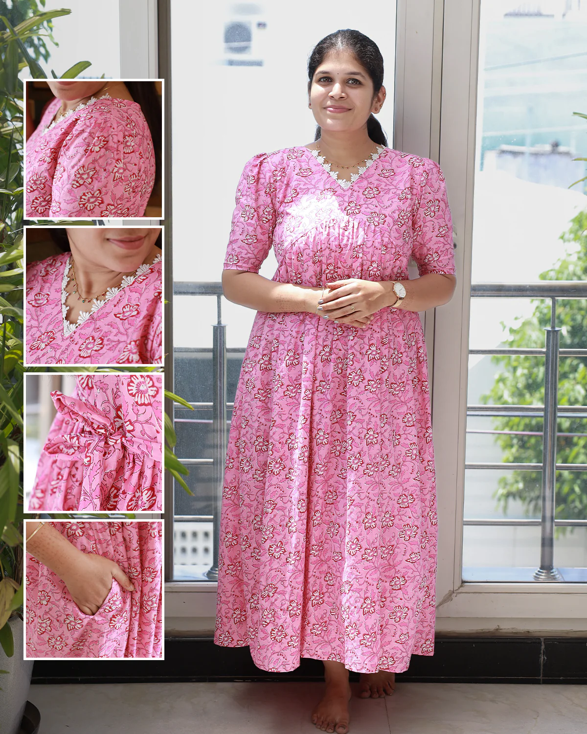 Normal cotton gown/maxi - cotton lining - Pink petal - Image 6