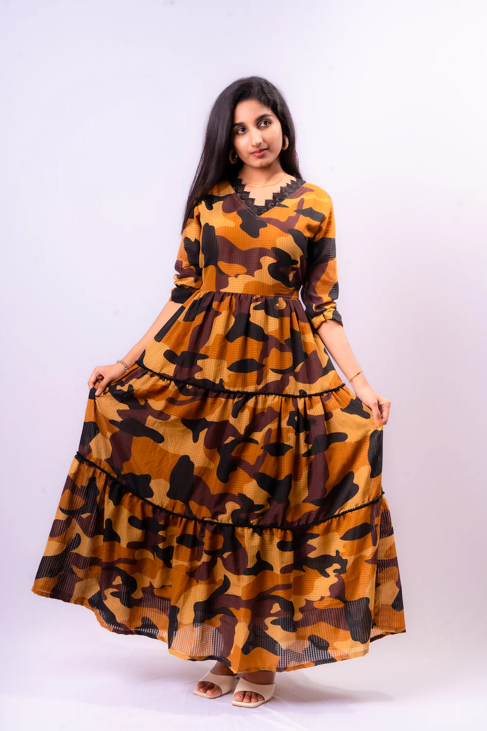 Chiffon 3 tier maxi- with cotton lining - Sienna - Image 3